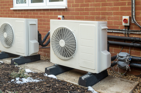 A row of outdoor air conditioning units
