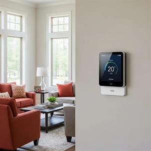 Smart thermostat in a cozy living room