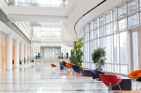 seating and potted plants line