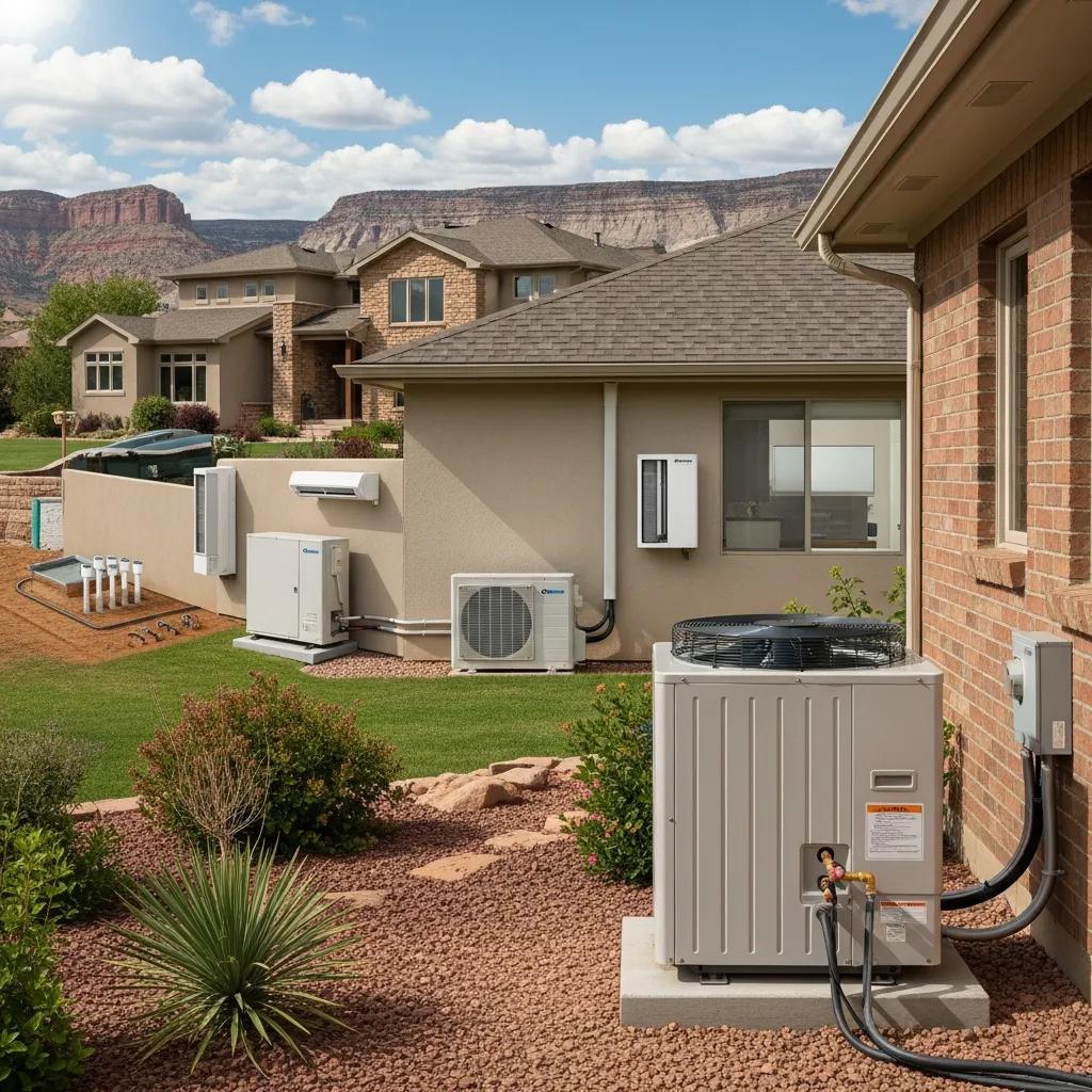Examples of air-source, ductless mini-split, and geothermal heat pumps installed in Utah homes