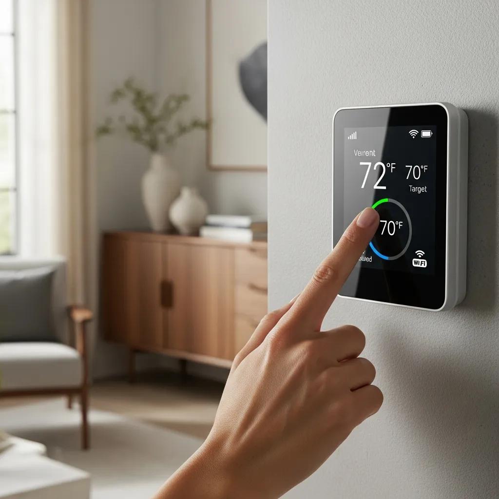 Achieve Perfect Comfort with HVAC Zoning Systems 9 Smart thermostat being adjusted in a stylish home environment