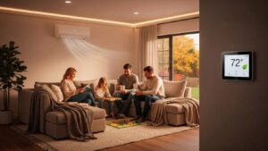 Cozy home interior with energy-efficient HVAC system highlighting comfort and energy savings