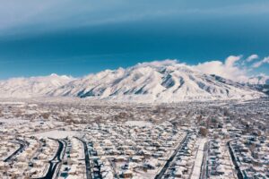 energy-efficient HVAC system installed in a Utah home with mountains in the background